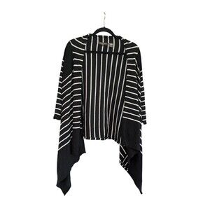 Linda Matthews Womens Cardigan Size Large Black Open Front 3/4 Sleeve